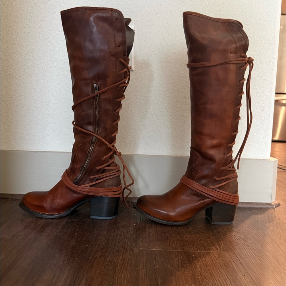 Freebird by Steven Tall Lace-Up Brown Leather Boots